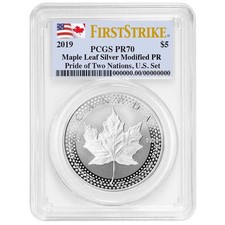 2019 Modified Proof $5 Silver Canadian Maple Leaf Pcgs Pr70 Fs Dual Flag Label
