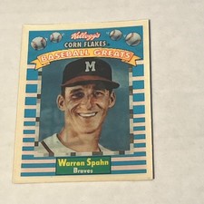 1991 Kellogg's Corn Flakes Baseball Greats Warren Spahn Card #12