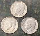 90% Silver Dimes Pre 1965 Roosevelt Dime Lot of 3 Circulated Condition All 1964