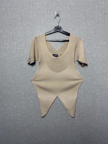Vintage Jean Paul Gaultier Maille Femme Luxury Beige Ribbed Knit Top - Picture 12 of 19