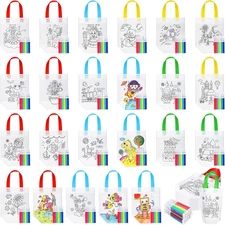 24 Pcs Cute Coloring Goodie Bags for Kids Birthday Party Reusable Cartoon Col...