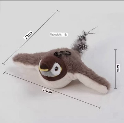 Cat Toy Plush Bird With Feathers - Interactive Flying Bird Toy - Soft