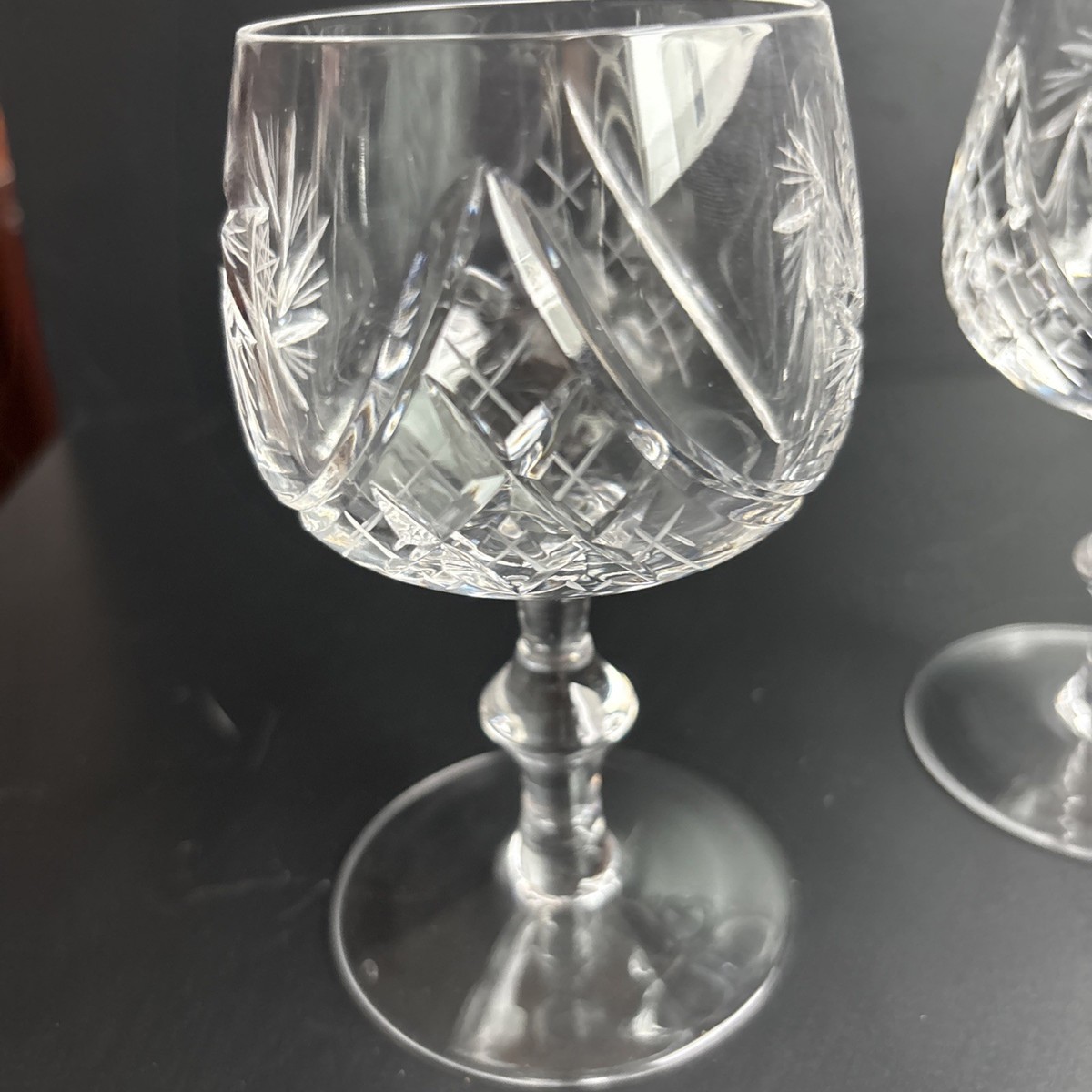 4 Bohemian Czech Clear Cut Crystal Pinwheel Starburst 5” Tall Wine