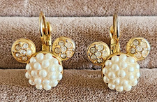 Disney Mickey Mouse Faux Pearl, and Crystal Earrings Signed