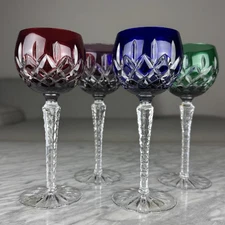 Set Of 4 AJKA Crystal Cut  ARABELLA Stemmed Wine Hock Glasses 8.25" W/Box Mint