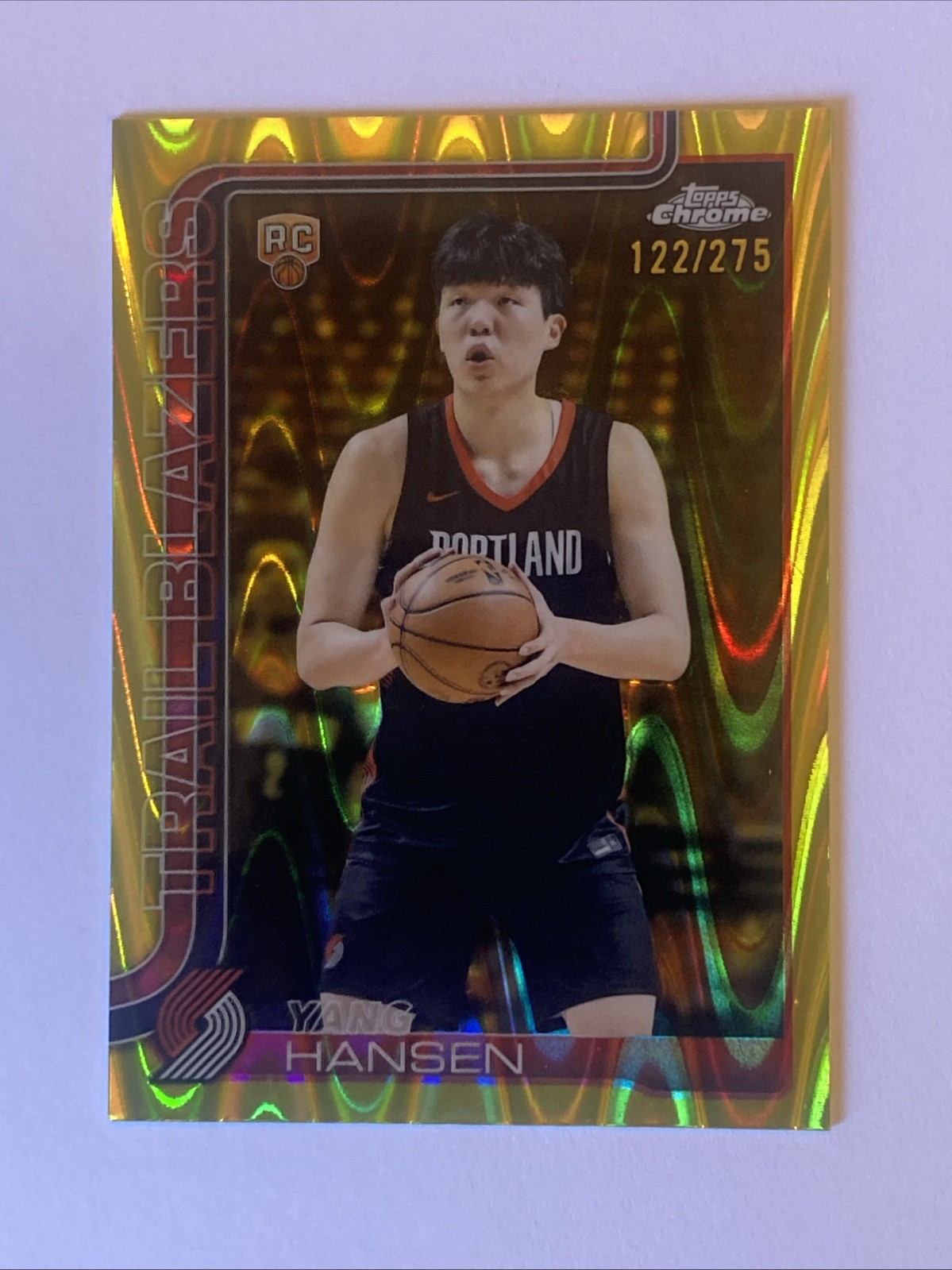 2025-26 Topps Chrome Basketball #266 Yang Hansen Yellow RayWave /275 RC Portland