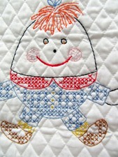 NEW Hand Stitched Cross-Stitch-Embroider BUNNY to RAINBOW Baby Quilt Reversible