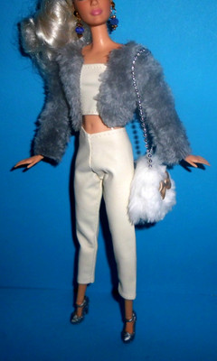 %***Tolles Barbie Set*Webpelz-Jacke,Kunstleder-Hose+Top*Schuhe,Tasche***%
