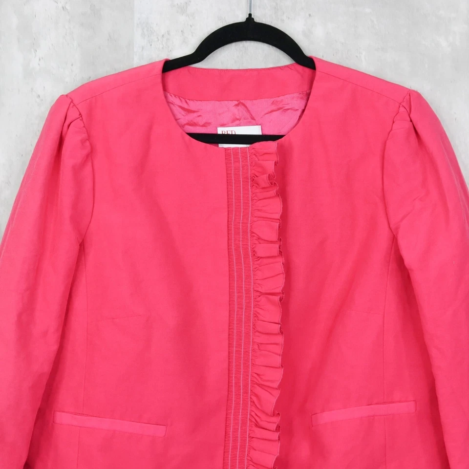 Blazer Rojo Valentino Volantes Mujer Talla 48 Rosa Caliente Chaqueta Negocios Carrera Foto 2 de 4