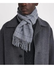 NWT Polo Ralph Lauren Mens Gray Blue Checked Pony Logo Windowpane Scarf One Size