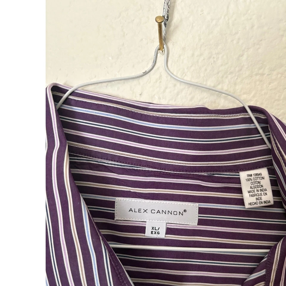 Alex Cannon Striped Button Down Collared Shirt Career Preppy Classic Business XL - Image 2 of 3
