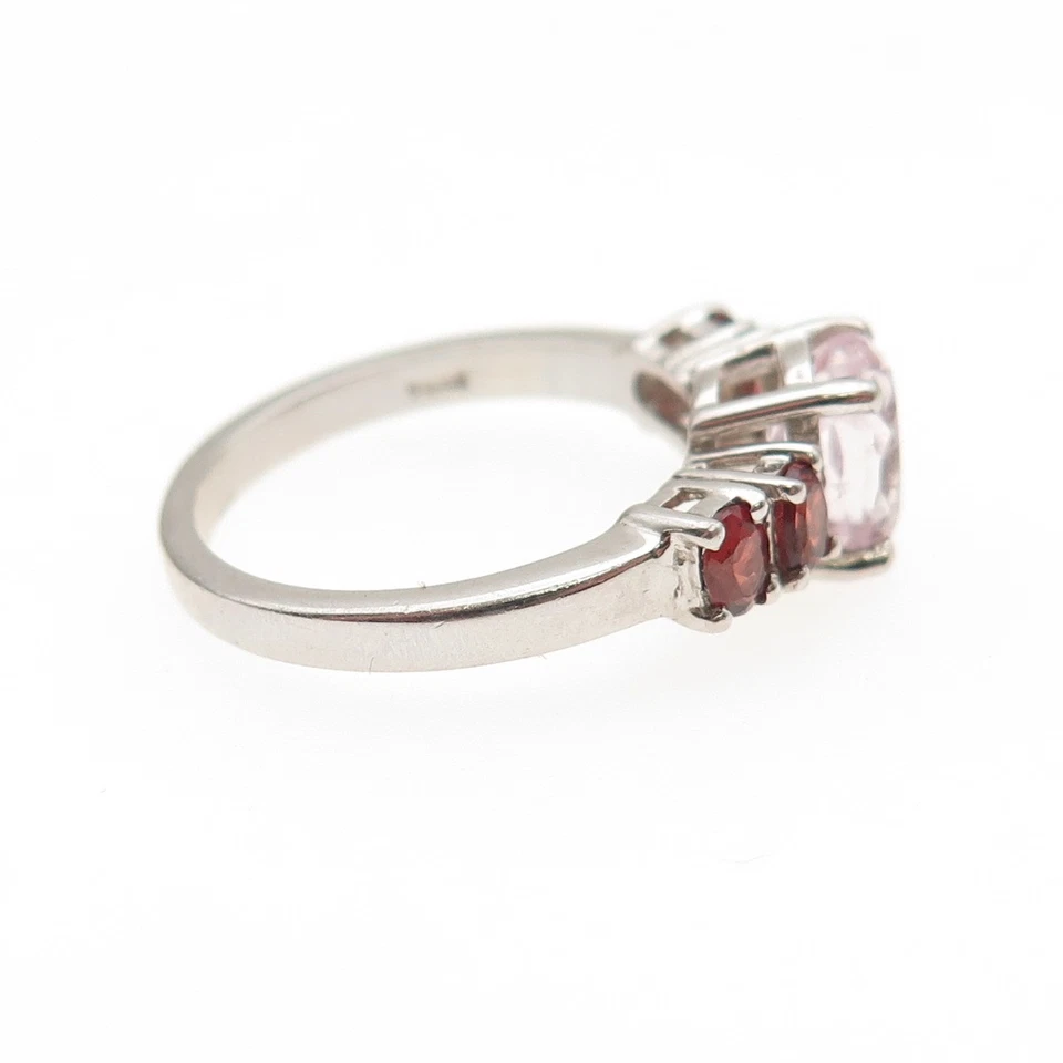 Anillo de plata de ley 925 real de corte ovalado de kuncita y granate rojo talla 7,25 Foto 4 de 4