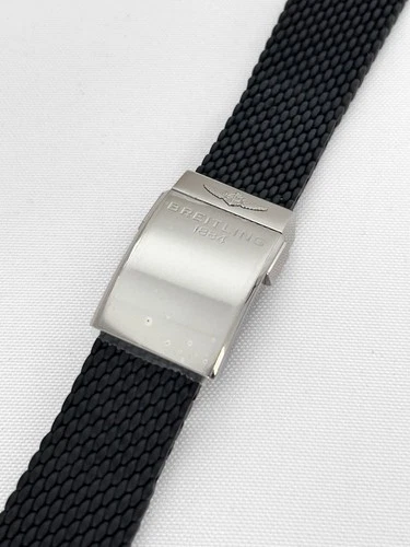 Breitling 256S 24mm Aero Classic Mesh Black Rubber Band w Deployment Clasp NEW