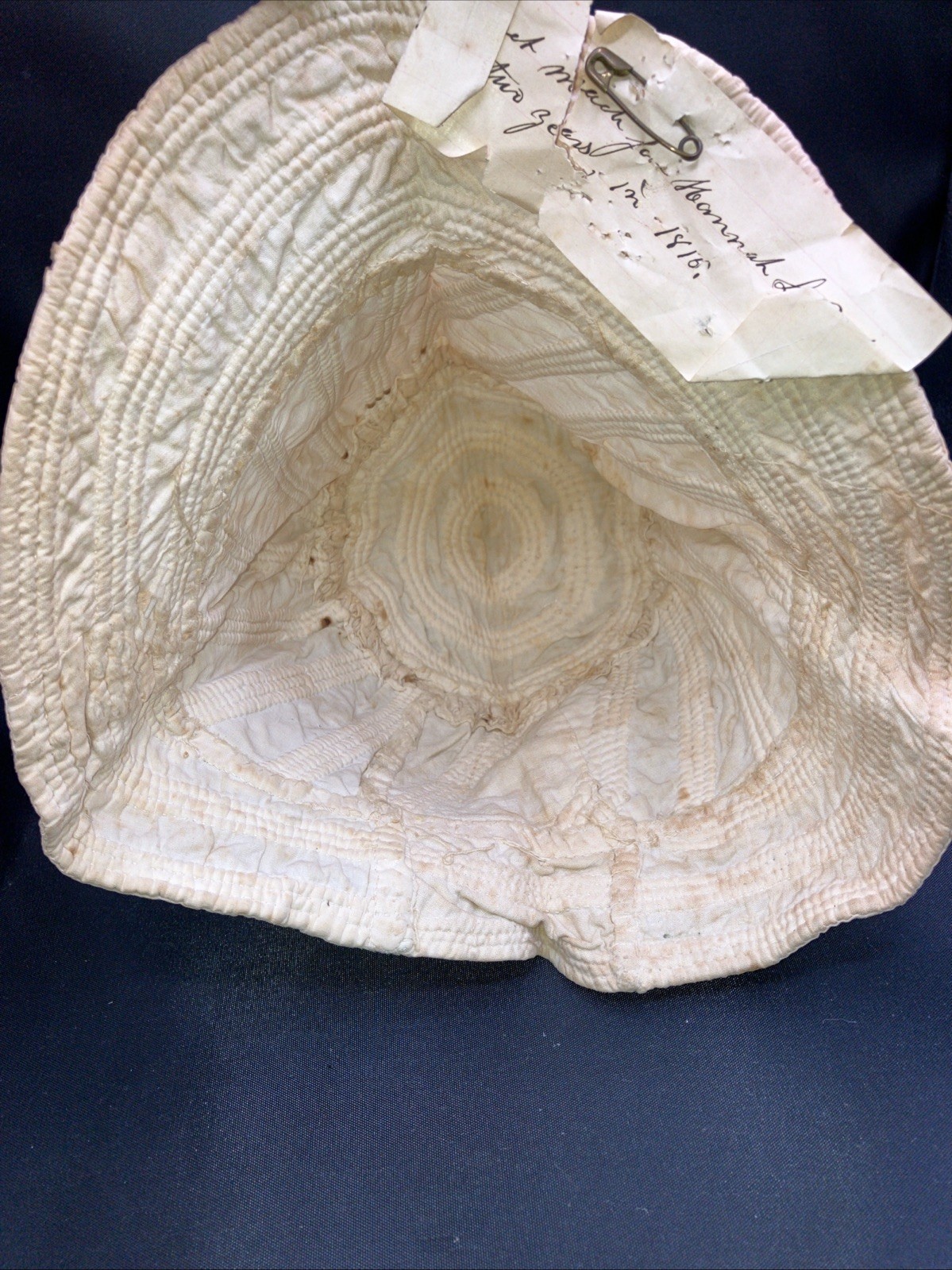 Rare Dated 1816 Bonnet w Note Regency Cotton Stit… - image 6