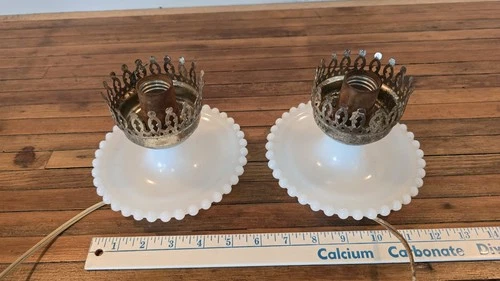 Pair of Vintage Hobnail Milk Glass Table Lamp Bases Lantern Light Parts Repair