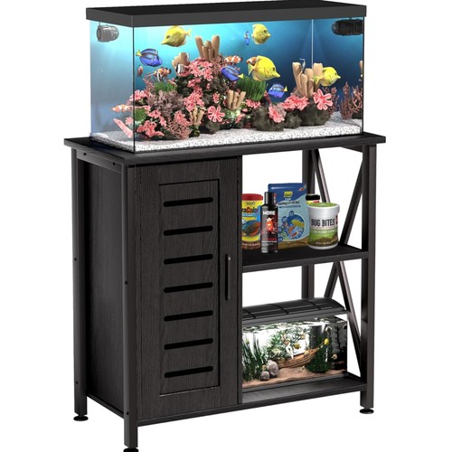 Fish Tank Stand Black Metal Wood 20-29 Gallon Aquarium Cabinet Storage