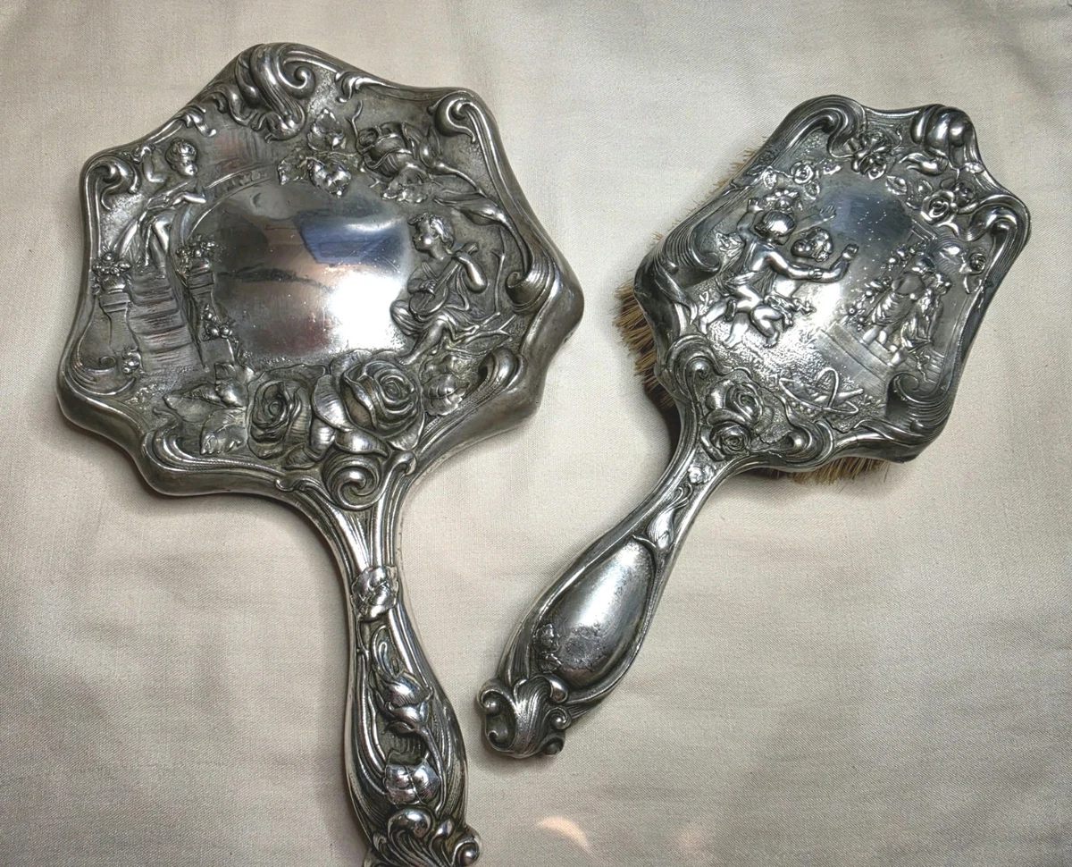 Repousse 1850-1899 Antique US Sterling Silver Brushes 