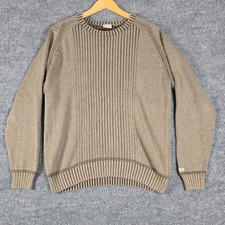 Columbia Sportswear Company Men's L Tan Striped Ribbed Crewneck Pullover Sweater