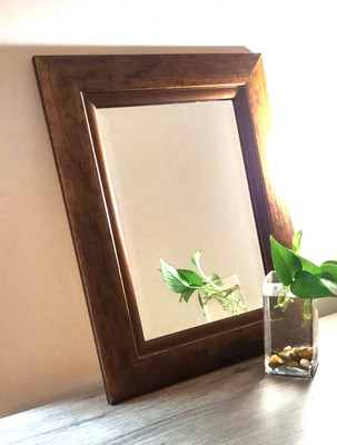 Gold-Toned Finish Wall Mirror   20'' x 16'' | Retro Brown Frame | Art Deco Style