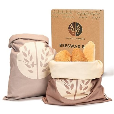 Reusable Beeswax Bread Bags for Homemade Bread (2 Pack)   Extra Thick Cotton, 