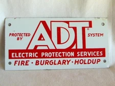 1970s Metal ADT System Electric Protection Services FIRE BURGLARY HOLDUP Sign