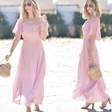 LOVESHACKFANCY Evelyn Silk Maxi Dress Women’s 2 Coquette Floral Pink Cottagecore