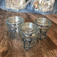 3 Vintage Glass Bail Wire Le Parfait Super France 200 mL  7 oz Canning Jar Clear