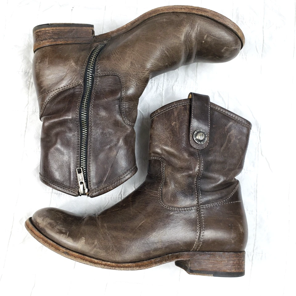 Frye Boot Melissa Short Button Women Size 7.5 B Brown Leather Ankle Moto Western - Image 4 of 4