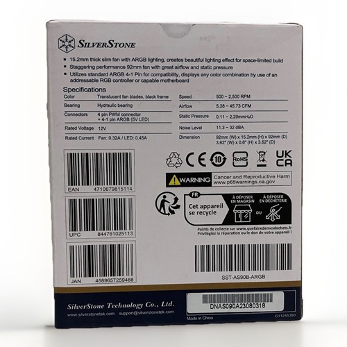 3 SilverStone Technology Air Slimmer 90 ARGB Enhanced Performance 92mm Slim Fan - Afbeelding 2 van 2