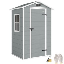 Outsunny 4 x 3 ft Plastic Small Garden Shed with Lockable Door, Light Grey