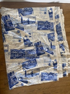 Vintage Timeless Treasures Koni 1993 Fabric postcard House Toile Blue & white