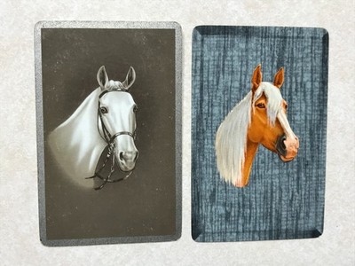 Vtg (2) Diff. Drawn Horse Head Portraits Single Swap Playing Cards PC978