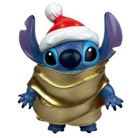 Deko 3D Disney Gartenfigur Stitch Santa In Goldener Decke H:20,5 Cm Kunststoff