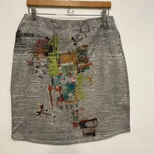 Inoah Women's Large Graphic Newspaper Print Art-to-Wear Stretch Pencil Skirt