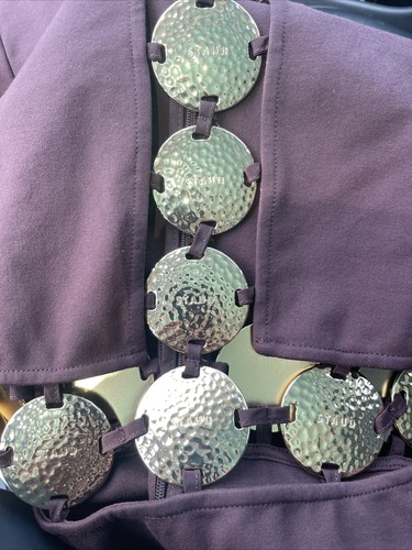 STAUD Delphine Ausschnitt GOLD METALL LOGO MÜNZEN dunkle Schokolade Maxikleid Gr. 0 Null - Bild 3 von 4