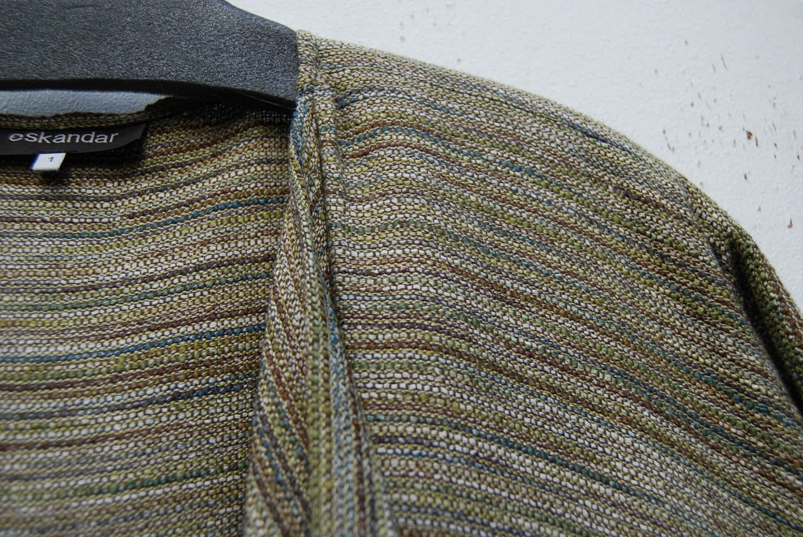 NEW Eskandar Size (1) OLIVE MULTI COLOR STRIPED 48" Long Drape Front Duster image 5