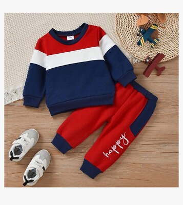 Wexuua Kleinkind Baby Junge Kleidung Spleißen Sweatshirt Pullover + Hose 2-teiliges Set
