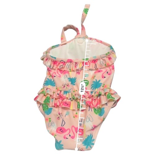 Girls' 12-18M One-Piece Swimsuit - Pink Flamingo Print - Ruffle Detail - Picture 6 of 7