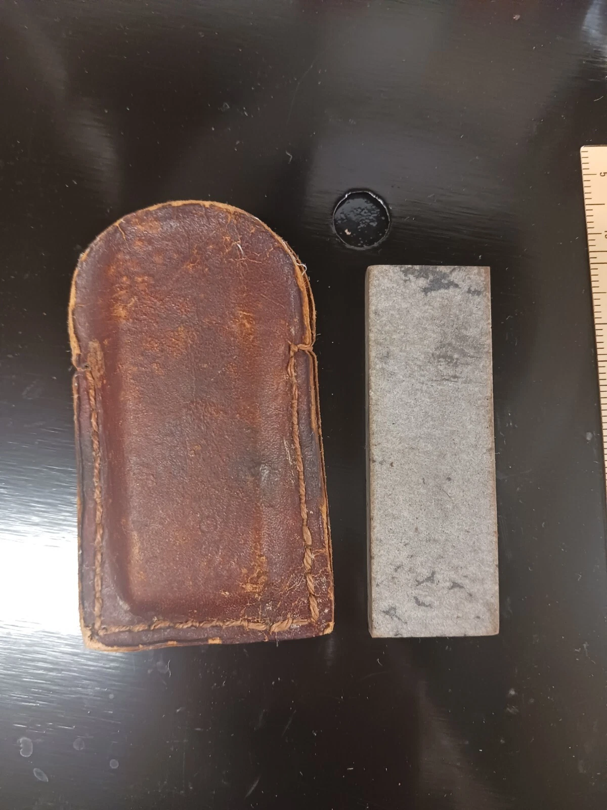 Vintage Knife Sharpening Stone Sandstone With Original Leather Case Knife...