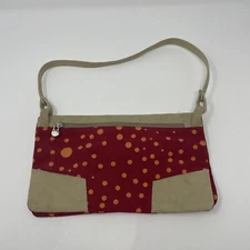 Jack Gomme Flat Shoulder Bag Medium Purse Zipper Red Tan Polka Dot Orange VTG