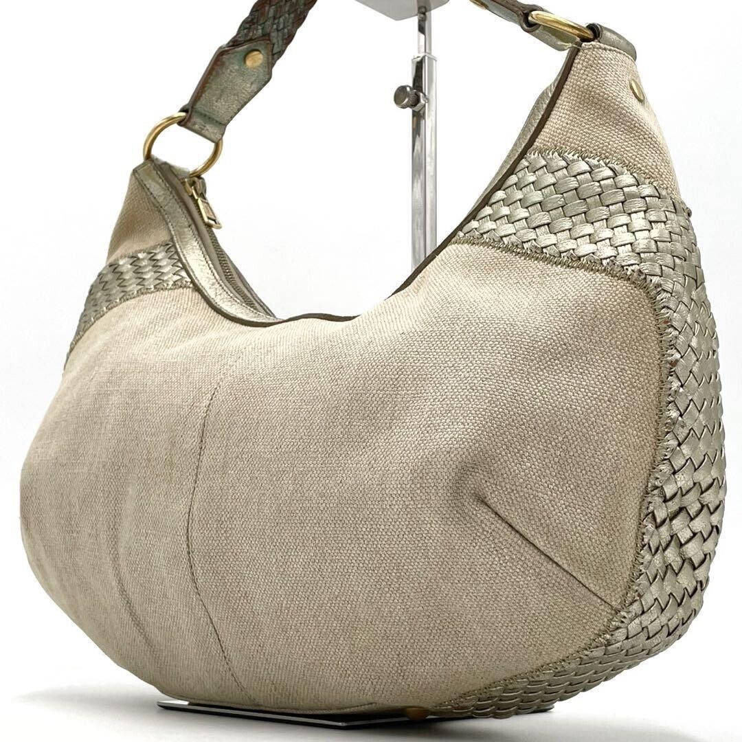 YVES SAINT LAURENT Hobo One Shoulder Bag Beige USED 202410M YVES SAINT LAURENT Hobo One Shoulder Bag Beige USED 202410M