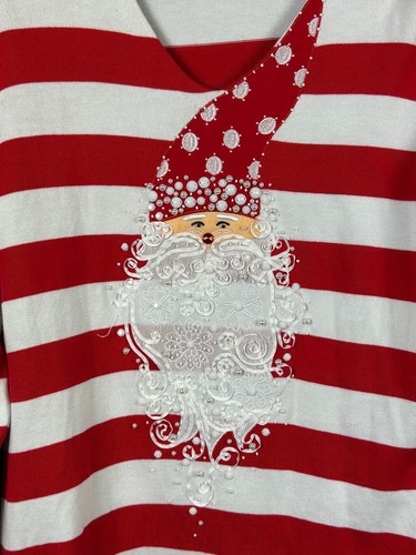 Berek Christmas Sweater Size Large Santa Claus 3D Fuzzy Beard Red White Stripe - Picture 3 of 9