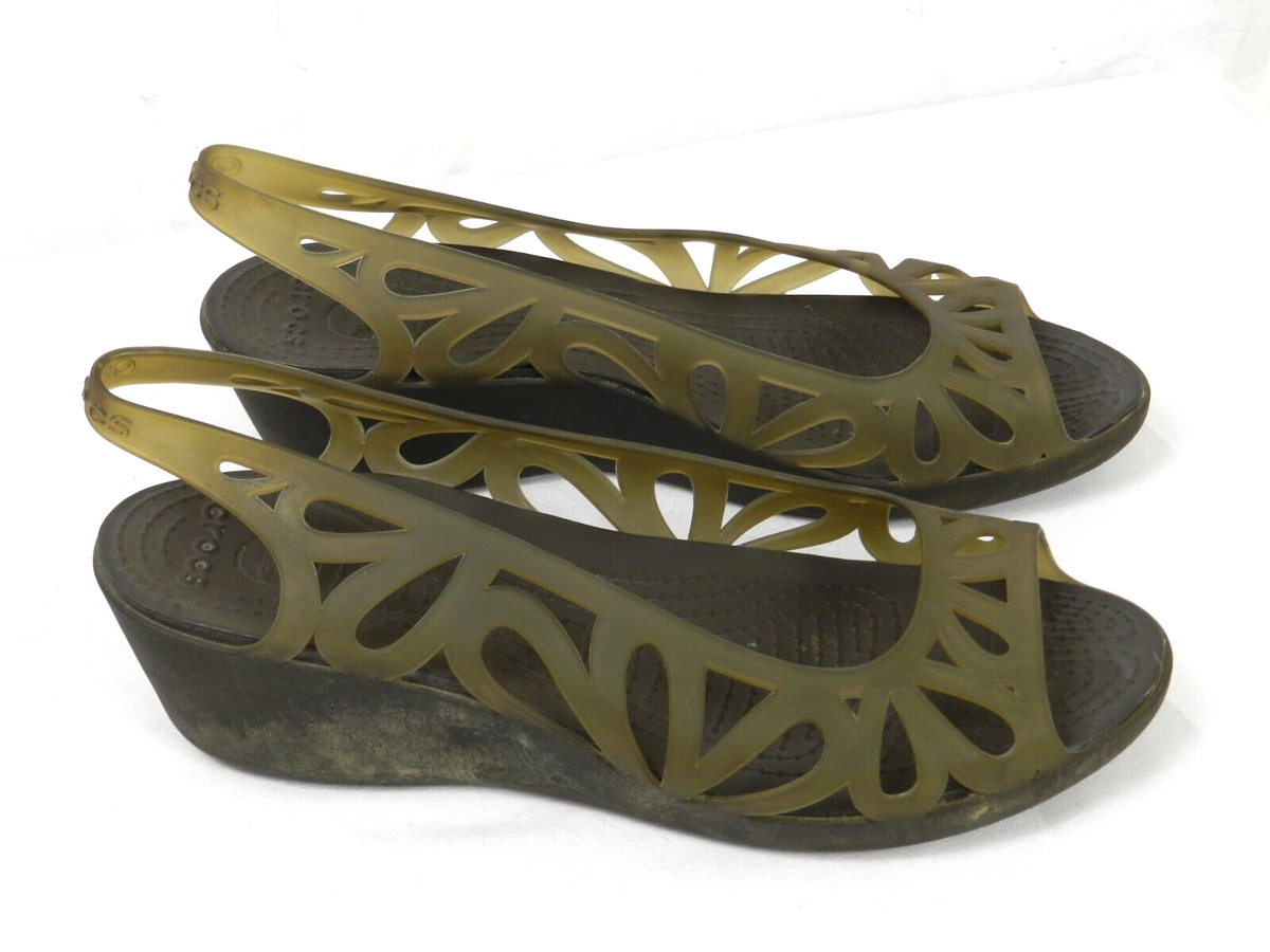 Crocs Shoes Womens Wedge Peep Toe Slingback Sandals Green