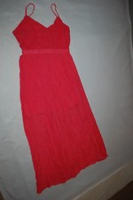 Womens CORAL ORANGE FULL LENGTH MAXI DRESS Crochet Lace Over Top BACKLESS Size M