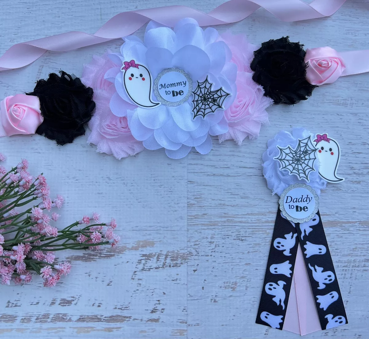 Ghost Maternity Sash Belt And Daddy Corsage Set Halloween Baby