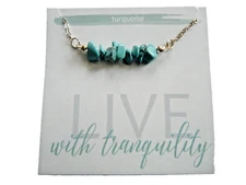 Turquoise Stone Chip Necklace December Birthstone 16-18" Gold Plated Chain New