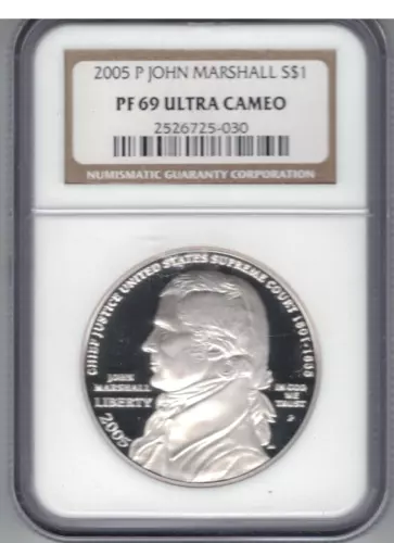 2005 P  $1  JOHN MARSHALL  SILVER COMMEMORATIVE  PF69 ULTRA CAMEO NGC GRADED