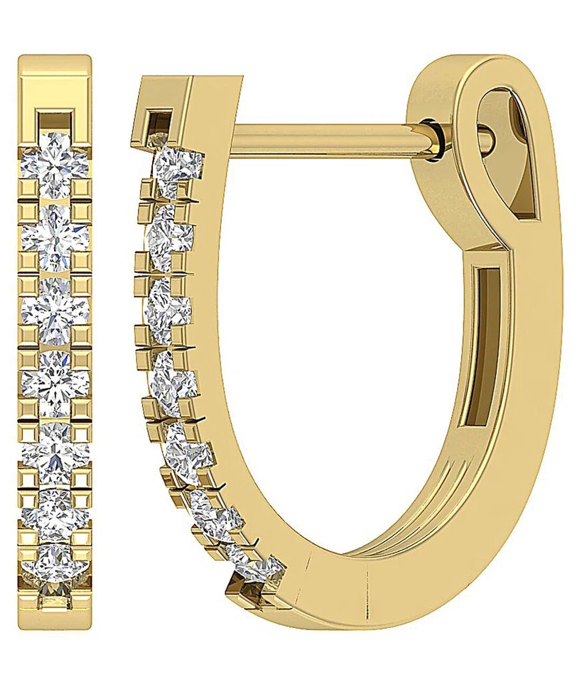 Hoop Earrings SI1 G 1/4 Ct Round Cut Diamond 14K White Gold 0.60 Inch Pave Set - Image 2 of 4