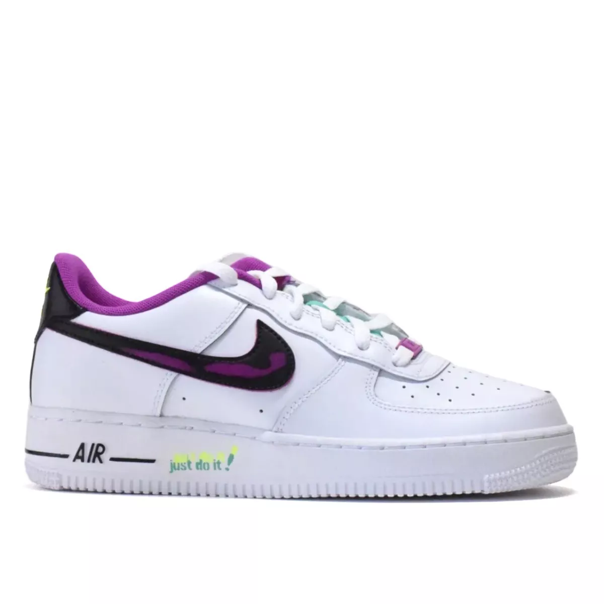 Nike Air Force 1 LV8 GS Just Do It White Black Vivid Purple DX3933-100