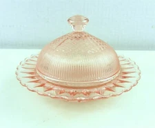 EAP Pink Depression Glass Covered Butter Dish w/Cover Diamonds & Ribbed~EC!~ DC2
